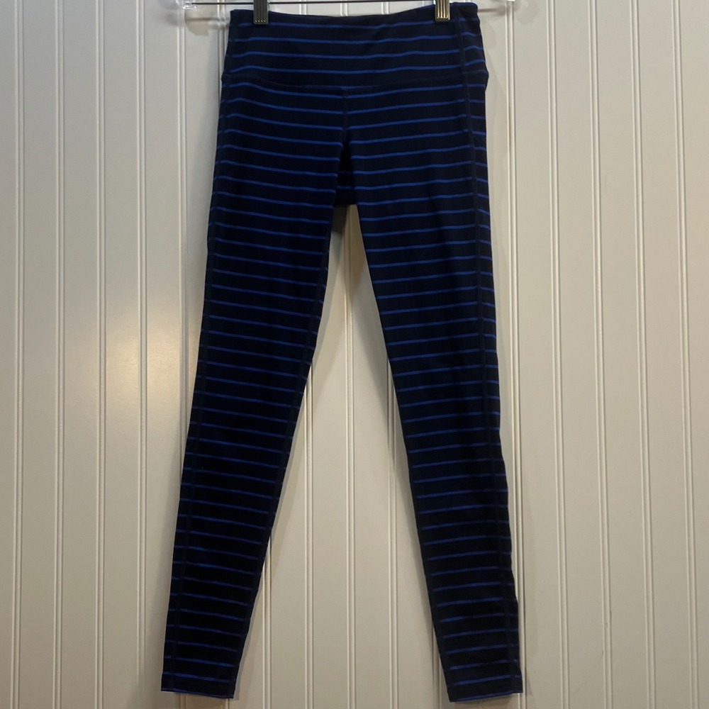 Athleta Chaturanga Women XS Blue Stripe High Rise Full Length Activewear Legging